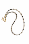 Beaded necklace with a gold clasp on a white background