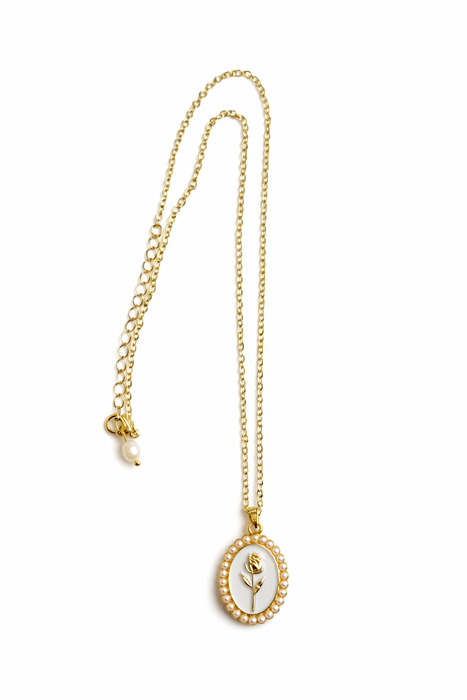 Vintage Rose Pendant Necklace White