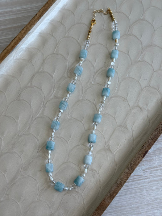 Aquamarine & Freshwater Pearl Coastal Necklace