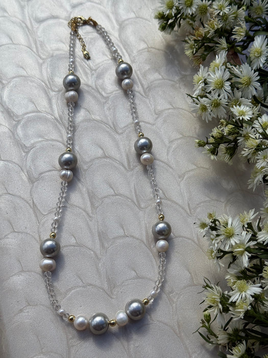 Silver Pearl Necklace (Shorter length)