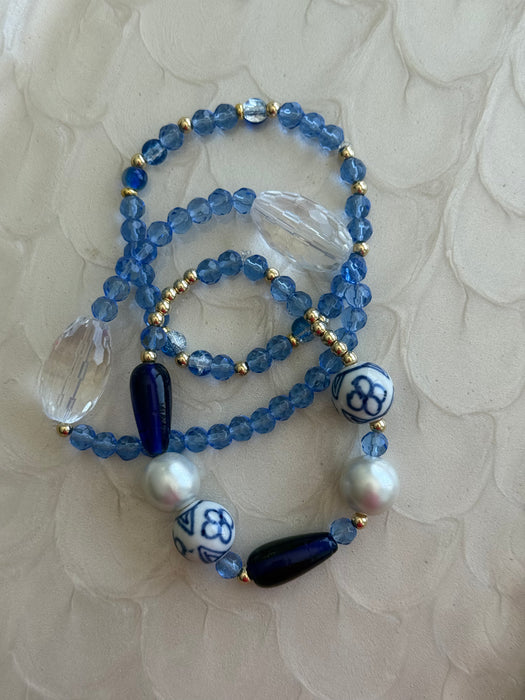 Blue Beaded Bracelet Set